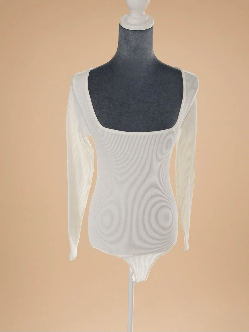 Abound Women's Ribbed Long Sleeve Square Neck Bodysuit White